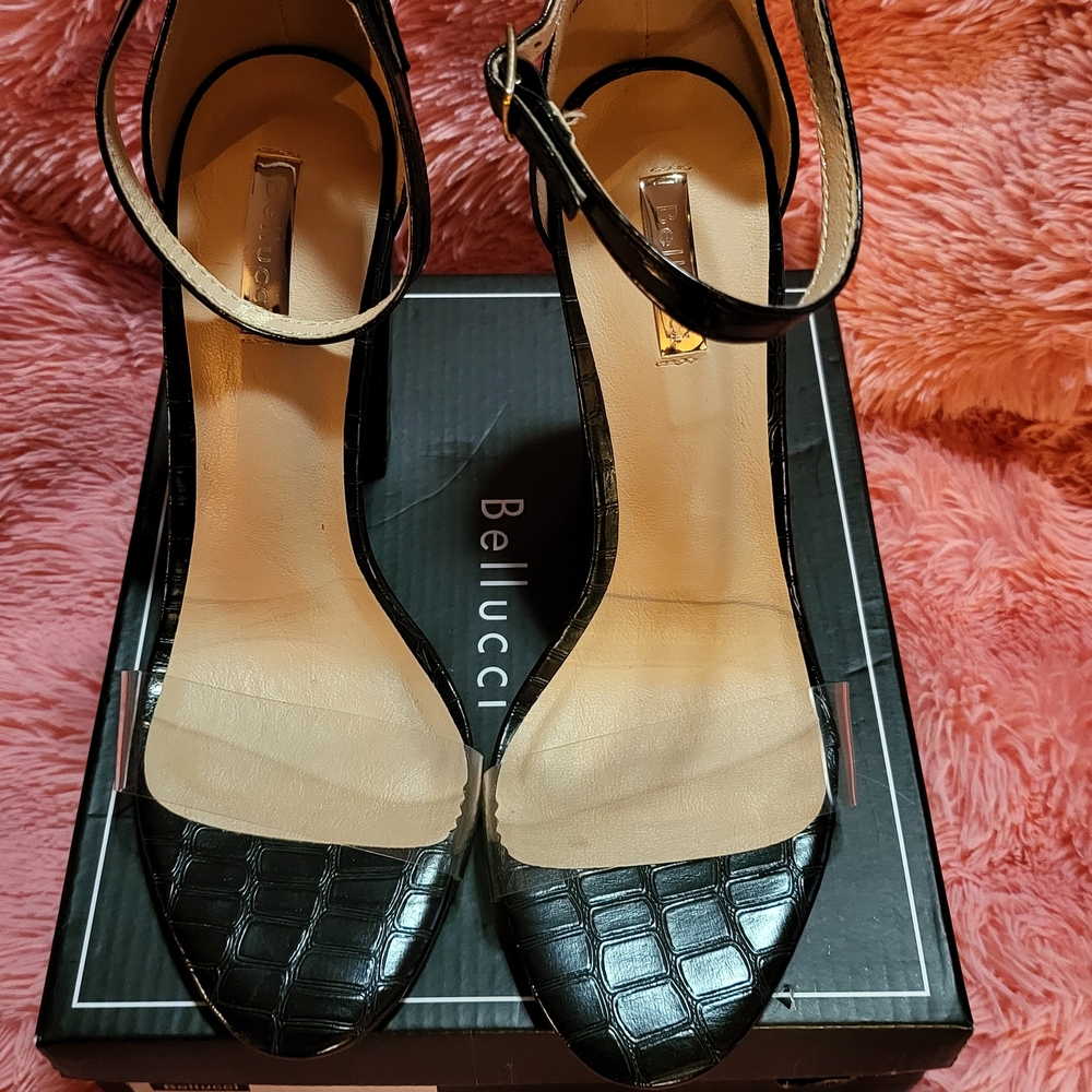 Black Croc-Patterned Women's Sandals